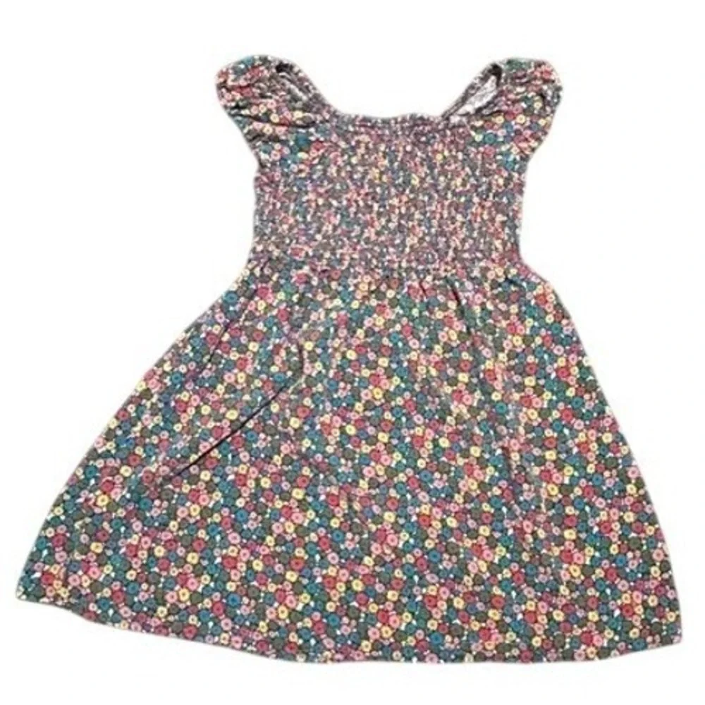 Charlotte by Capo Girls Floral Smocked Dress Puff Sleeve Rayon Size Medium 10-12